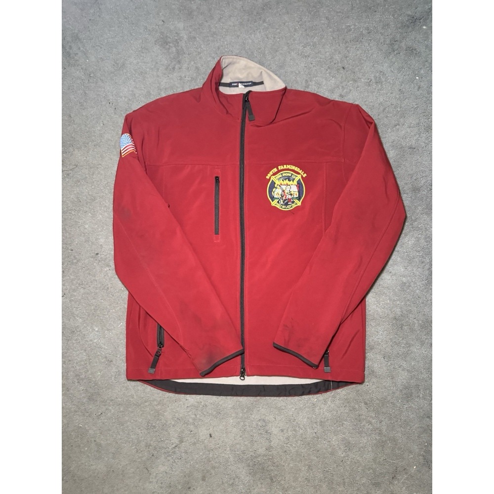 South Farmingdale Fire Engine Co Soft Shell Jacket Mens L Red Port Authority